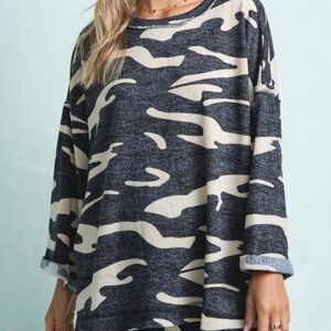 Oversized Camo Print Sweater